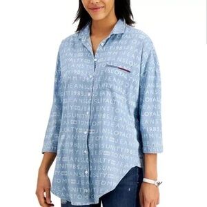 Tommy Jeans Chambray Logo Oversized Tie Front Button Down